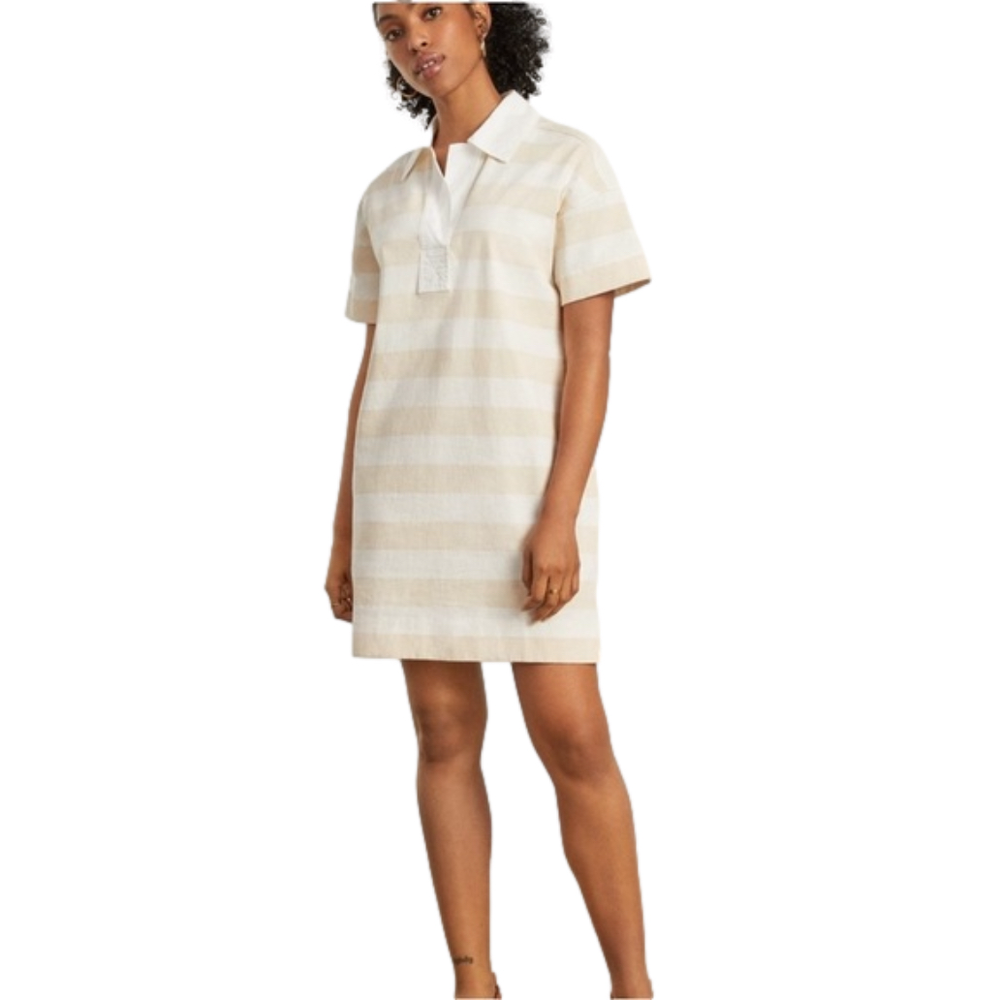 Everlane NWT Organic Cotton Polo Dress Cashew/White Stripe Short Sleeve Small